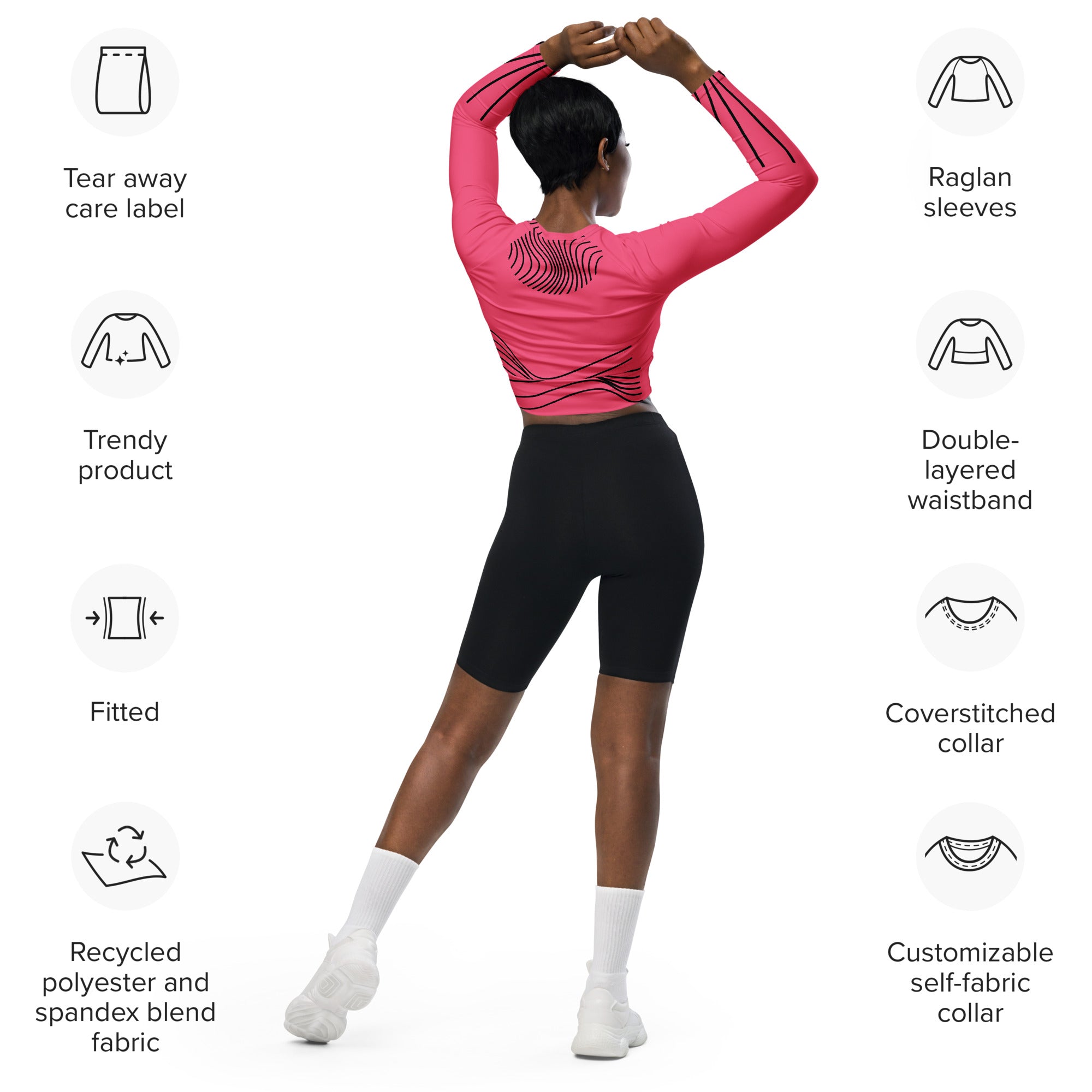 Long-sleeve crop top- activewear and streetwear. Women's gym or fitness top. WickedYo